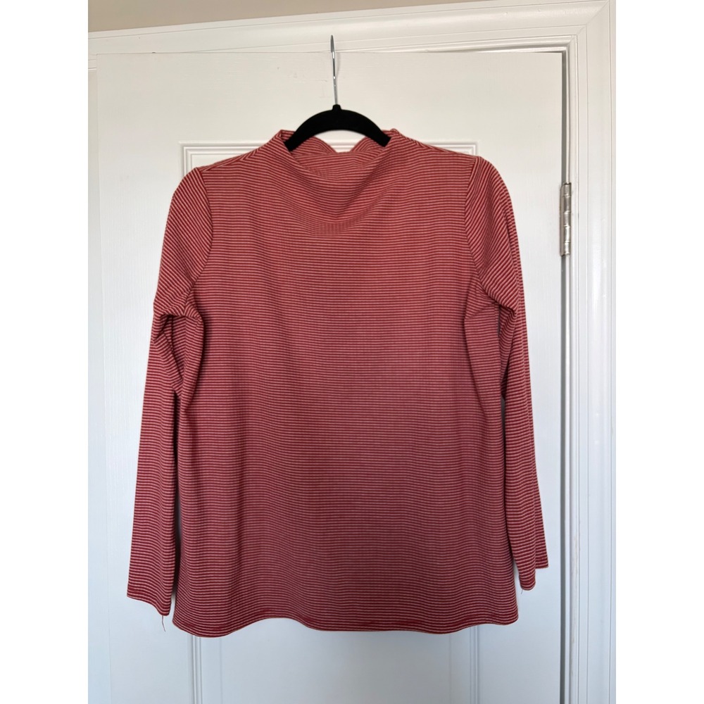 Thyme + Honey Womens Orange White Striped Mock Neck Long Sleeve Top 224228M